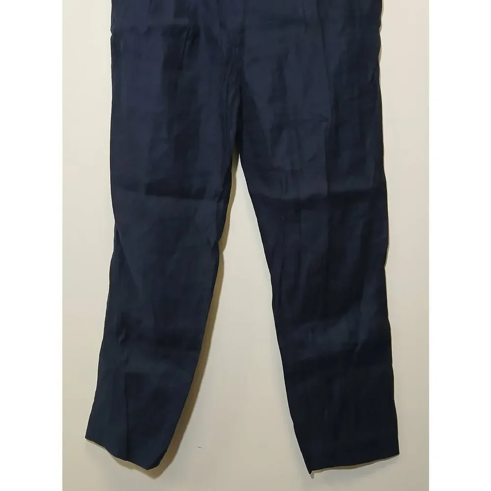 Babaton womens size 4 small linen navy blue pants capsule quiet luxury